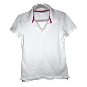 Women's ~DKNYC Golf~ White Golf Short Sleeve Polo Shirt Pink Trim Size Small EUC